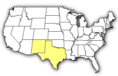 Map of US states the Mottled Rock Rattlesnake is found in.