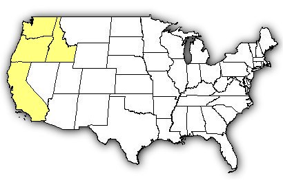 Map of US states the Northern Pacific Rattlesnake is found in.