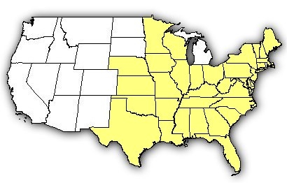 Map of US states the Timber Rattlesnake is found in.