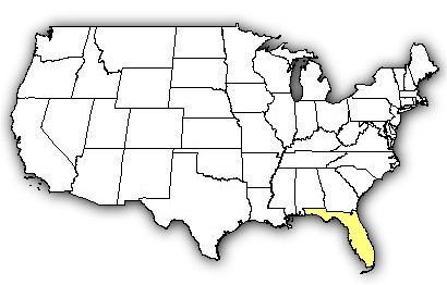 Map of US states the Red Widow is found in.