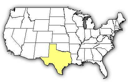 Map of US states the Texas Recluse is found in.