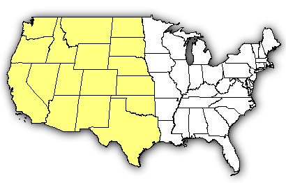 Map of US states the Western Black Widow is found in.